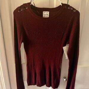 Hippie Rose Maroon Ribbed Knit Blouse NWT